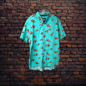 Five Points Men's XL Slim Fit Button Up Shirt Clownfish Print Cotton Stretch